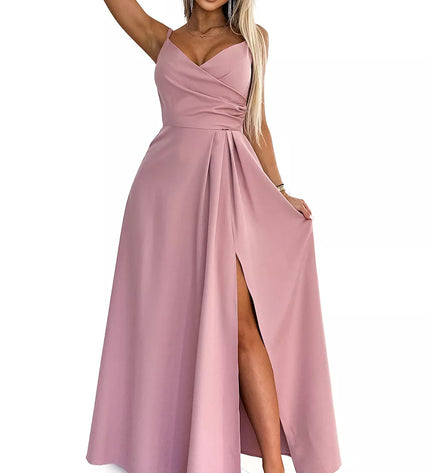 299-16 CHIARA elegantiška maxi suknelė be petnešėlių - PURVINA ROŽINĖ