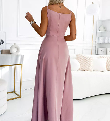 299-16 CHIARA elegantiška maxi suknelė be petnešėlių - PURVINA ROŽINĖ